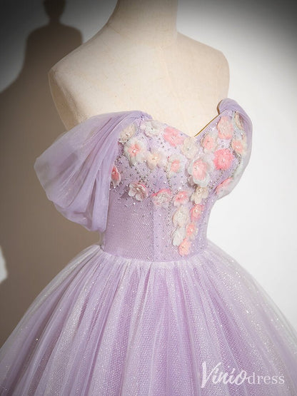 Shimmering Lavender Strapless Prom Dresses Floral Sweetheart Formal Gown AD1353-prom dresses 2025 -Viniodress-Lavender-Custom Size-