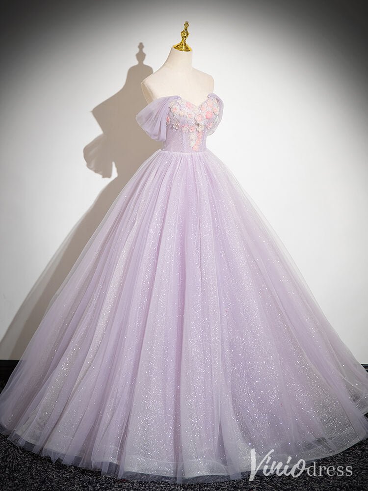 Shimmering Lavender Strapless Prom Dresses Floral Sweetheart Formal Gown AD1353 - Viniodressprom dressesLavenderCustom Size - Formal Dresses - Ball Gowns