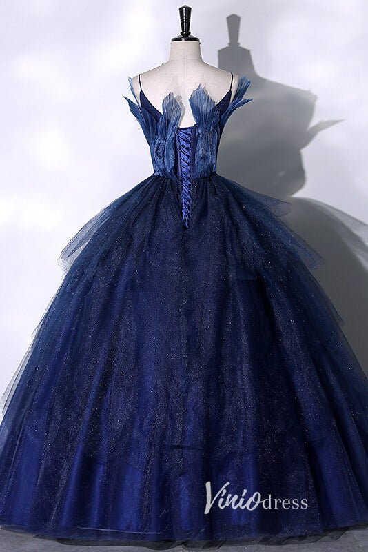 Shimmering Navy Blue Quinceanera Dresses with Spaghetti Strap AD1002-prom dresses 2025 -Viniodress-Navy Blue-Custom Size-