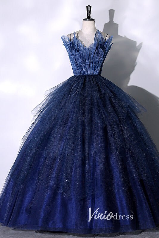 Shimmering Navy Blue Quinceanera Dresses with Spaghetti Strap AD1002-prom dresses 2025 -Viniodress-Navy Blue-Custom Size-