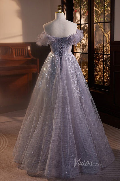 Shimmering Off the Shoulder Prom Dresses Beaded Sequin Evening Dress AD1055-prom dresses 2025 -Viniodress-Lavender-Custom Size-