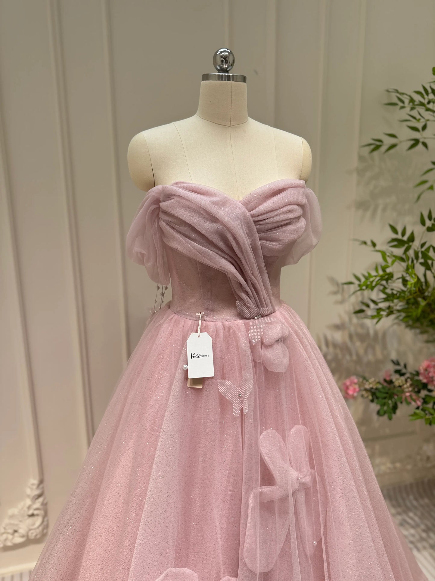 Shimmering Off the Shoulder Prom Dresses Bow-Tie Formal Dress with Pearl AD1051-prom dresses 2025 -Viniodress-Pink-Custom Size-