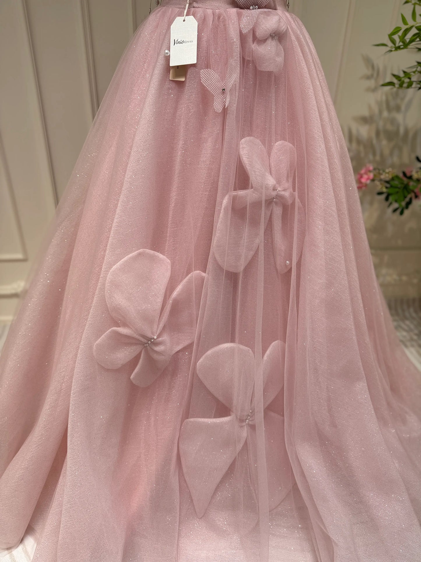 Shimmering Off the Shoulder Prom Dresses Bow-Tie Formal Dress with Pearl AD1051-prom dresses 2025 -Viniodress-Pink-Custom Size-