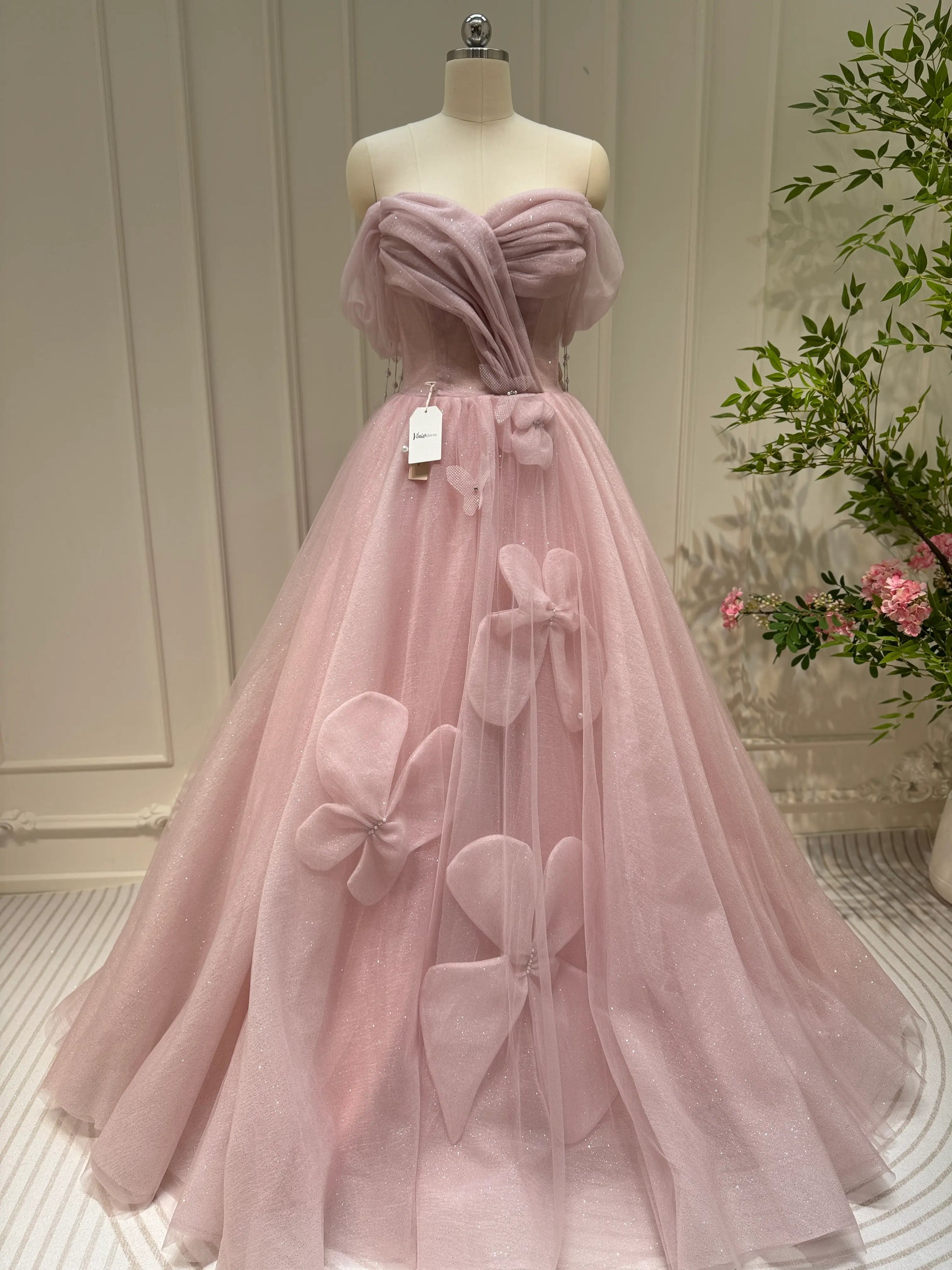 Shimmering Off the Shoulder Prom Dresses Bow-Tie Formal Dress with Pea Viniodress Shimmering Off the Shoulder Prom Dresses Bow-Tie Formal Dress with Pea Viniodress