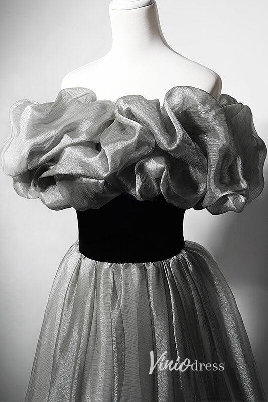 Shimmering Off the Shoulder Prom Dresses Grey Formal Dress AD1031-prom dresses 2025 -Viniodress-Grey-Custom Size-