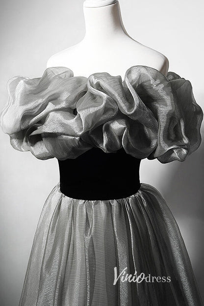 Shimmering Off the Shoulder Prom Dresses Grey Formal Dress AD1031-prom dresses 2025 -Viniodress-Grey-Custom Size-