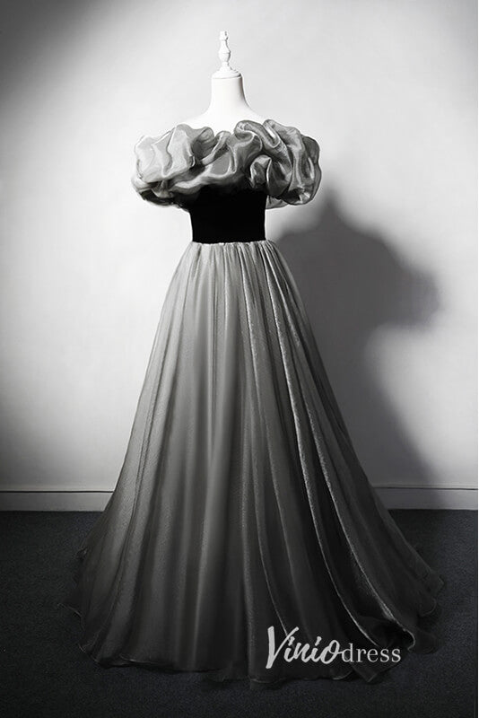 Shimmering Off the Shoulder Prom Dresses Grey Formal Dress AD1031-prom dresses 2025 -Viniodress-Grey-Custom Size-