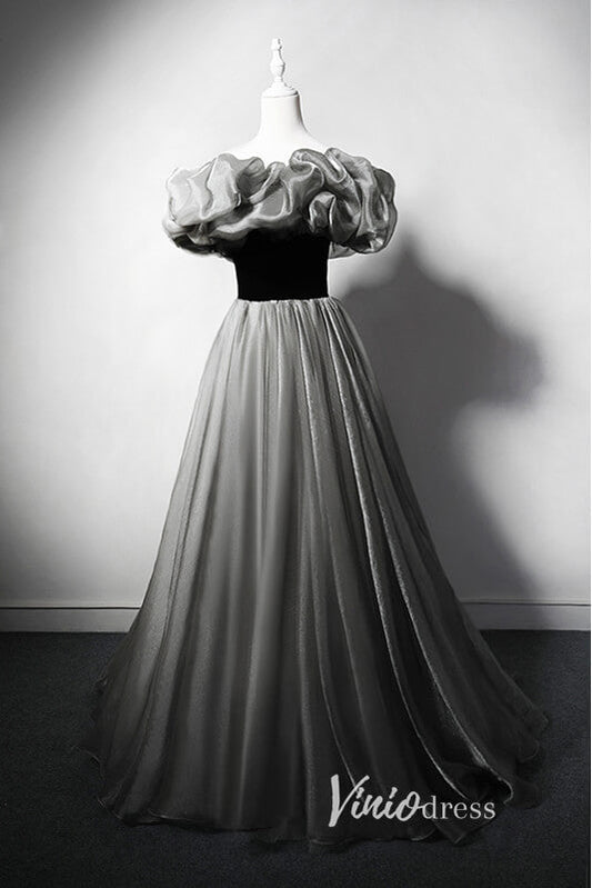 Shimmering Off the Shoulder Prom Dresses Grey Formal Dress AD1031-prom dresses 2025 -Viniodress-Grey-Custom Size-