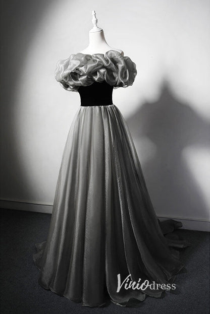 Shimmering Off the Shoulder Prom Dresses Grey Formal Dress AD1031-prom dresses 2025 -Viniodress-Grey-Custom Size-