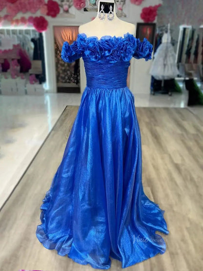 Shimmering Organza Prom Dresses 2025 3D Flower Ruched Bodice Formal Gown - FD5129-prom dresses 2025 -Viniodress-Custom Colors-Custom Size-