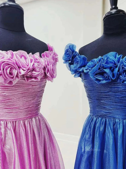 Shimmering Organza Prom Dresses 2025 3D Flower Ruched Bodice Formal Gown - FD5129-prom dresses 2025 -Viniodress-Custom Colors-Custom Size-
