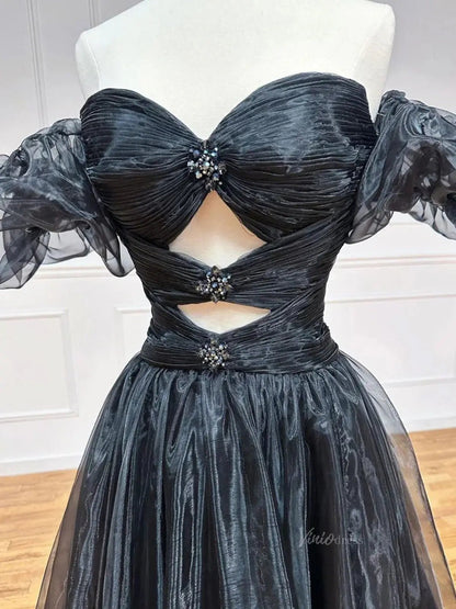 Shimmering Organza Prom Dresses 2025 Off the Shoulder Puffed Sleeve Formal Gown with Slit - FD5137-prom dresses 2025 -Viniodress-Custom Colors-Custom Size-