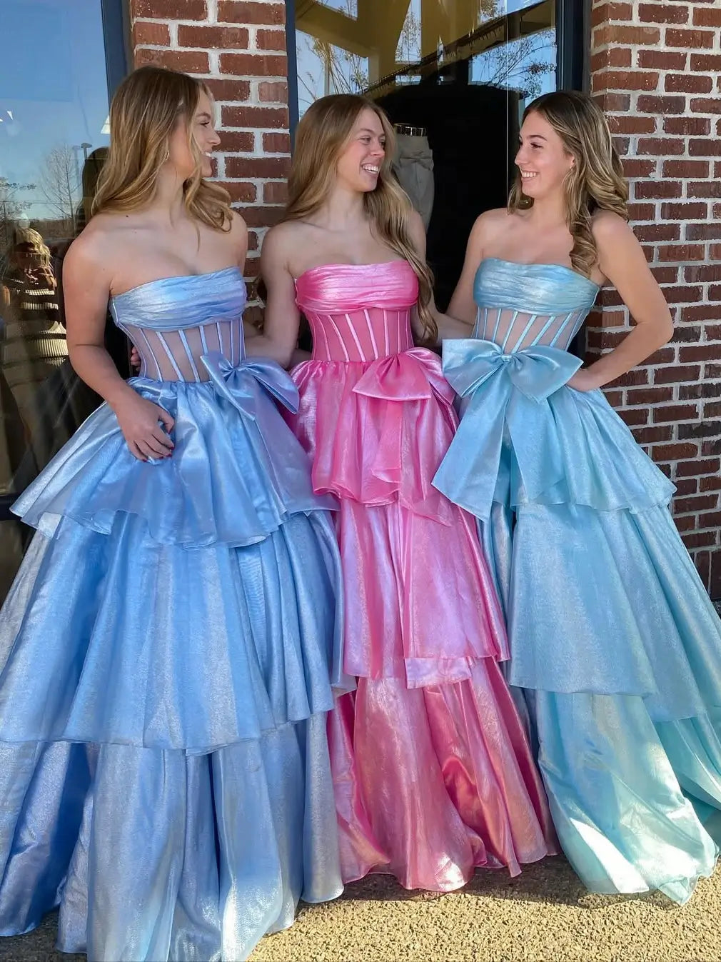 prom dresses 2025 Shimmering Organza Strapless Prom Dress with Slit, Tiered Bottom & Bow – Style FD5194-plus size wedding dresses Viniodress-Custom Colors-Custom Size-