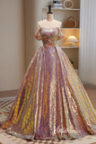 Shimmering Pink Off the Shoulder Prom Dresses Sequin Evening Dress AD1009