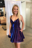 Shimmering Purple Blue Homecoming Dresses with Pockets SD1189B