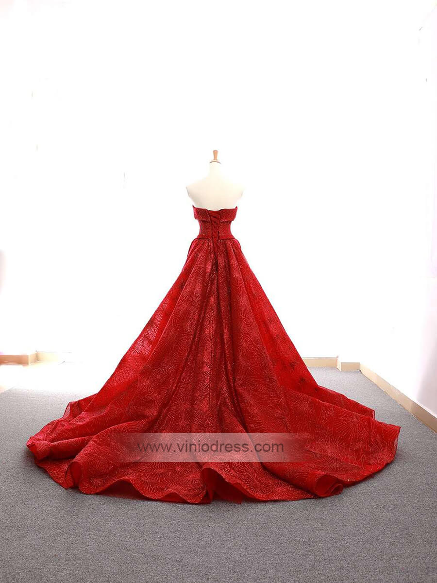 red dress prom Shimmering Red Prom Dresses Sparkly Firework Dress FD1085 viniodress –  Viniodress