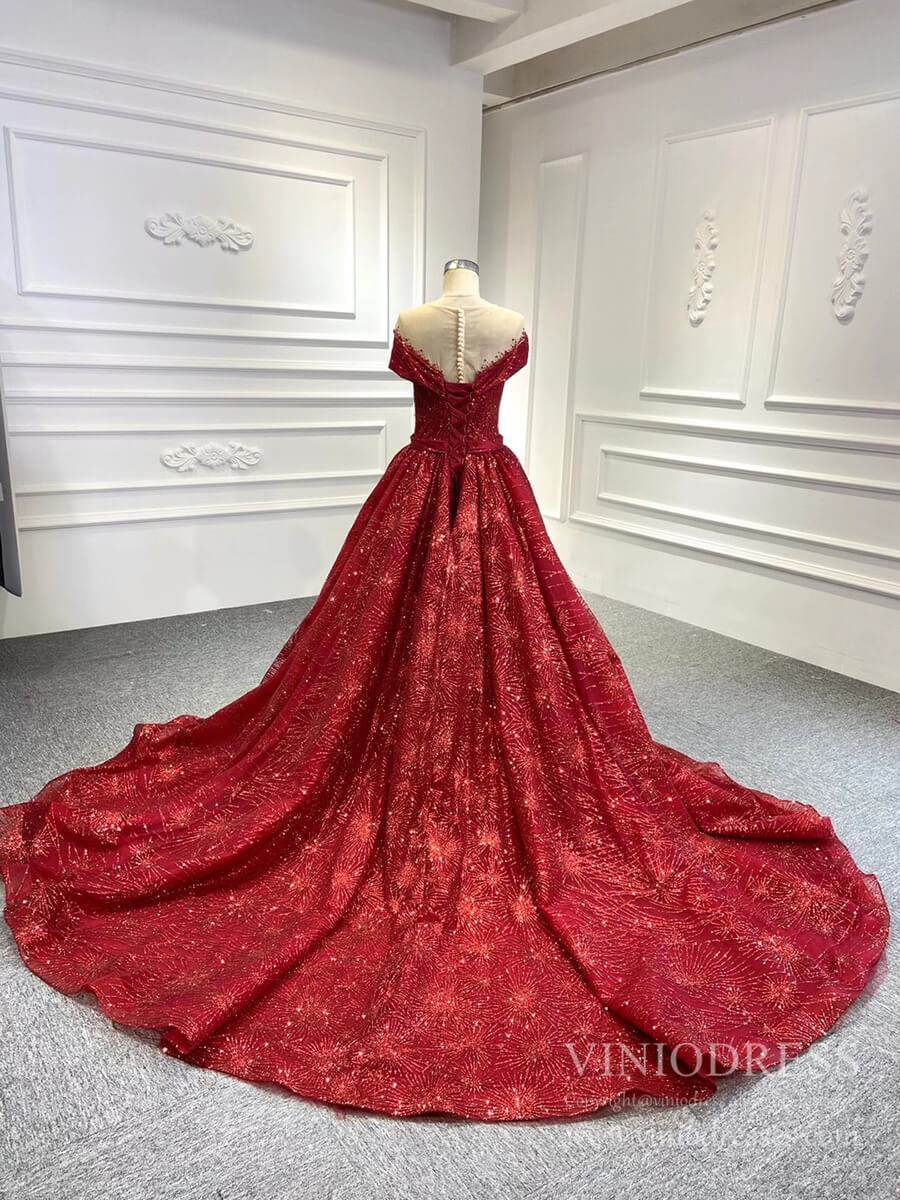 Shimmering Red Prom Dresses Sparkly Firework Dress FD1085 viniodress-prom dresses 2025 -Viniodress-Red-Custom Size-