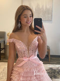 Shimmering Ruffle Prom Dresses Off the Shoulder Tiered Formal Gown FD3395-prom dresses-Viniodress-Viniodress