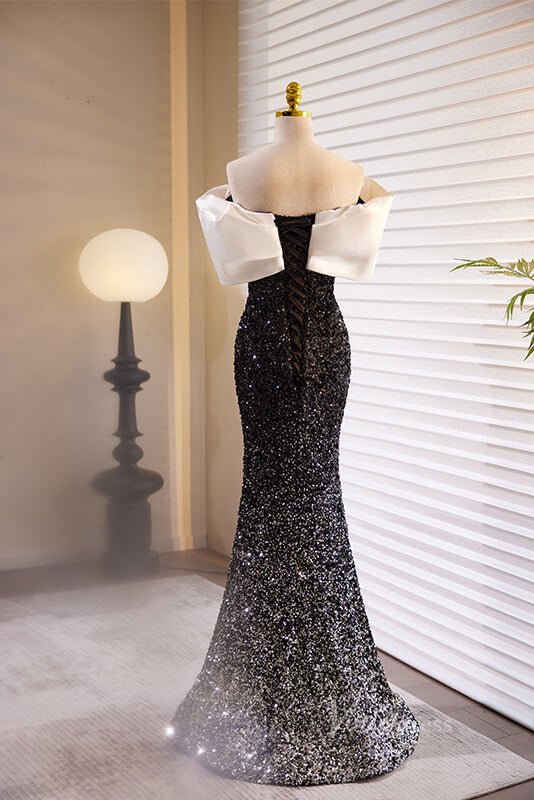 Shimmering Sequin Mermaid Prom Dresses Off the Shoulder Evening Dress AD1114-prom dresses 2025 -Viniodress-Black-Custom Size-