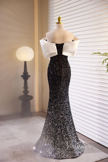 Shimmering Sequin Mermaid Prom Dresses Off the Shoulder Evening Dress AD1114-prom dresses 2025 -Viniodress-Black-Custom Size-
