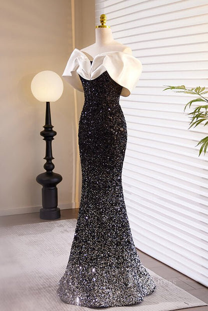 Shimmering Sequin Mermaid Prom Dresses Off the Shoulder Evening Dress AD1114-prom dresses 2025 -Viniodress-Black-Custom Size-