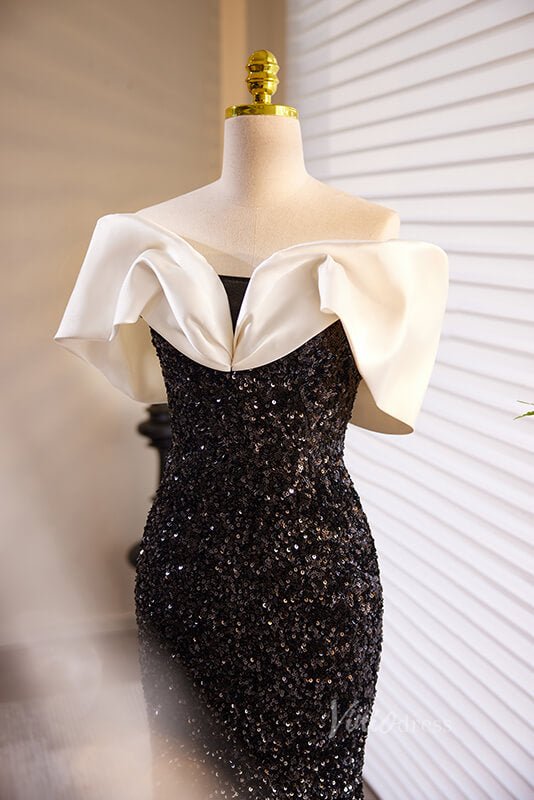 Shimmering Sequin Mermaid Prom Dresses Off the Shoulder Evening Dress AD1114-prom dresses 2025 -Viniodress-Black-Custom Size-