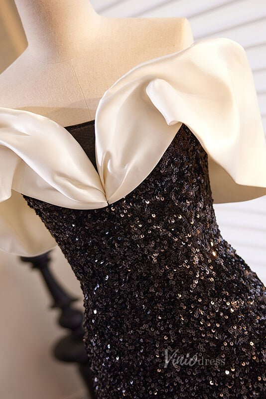 Shimmering Sequin Mermaid Prom Dresses Off the Shoulder Evening Dress AD1114-prom dresses 2025 -Viniodress-Black-Custom Size-