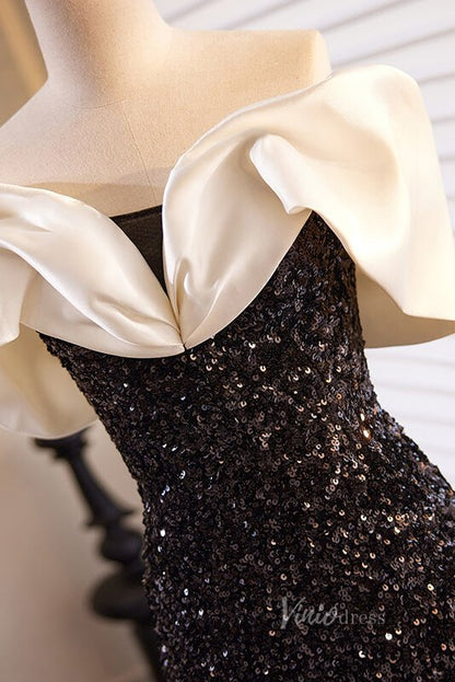 Shimmering Sequin Mermaid Prom Dresses Off the Shoulder Evening Dress AD1114-prom dresses 2025 -Viniodress-Black-Custom Size-