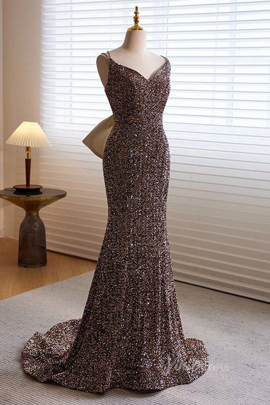 Shimmering Sequin Mermaid Prom Dresses Spaghetti Strap Evening Dress AD1059 - Viniodressprom dressesChampagneCustom Size - Formal Dresses - Ball Gowns