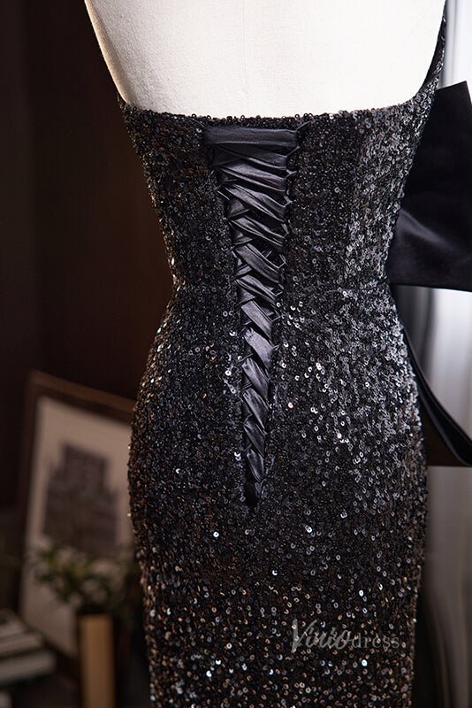 Shimmering Sequin Mermaid Prom Dresses Strapless Evening Dress AD1103-prom dresses 2025 -Viniodress-Black-Custom Size-