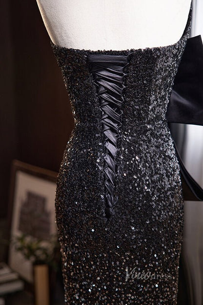 Shimmering Sequin Mermaid Prom Dresses Strapless Evening Dress AD1103-prom dresses 2025 -Viniodress-Black-Custom Size-