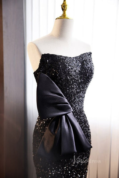 Shimmering Sequin Mermaid Prom Dresses Strapless Evening Dress AD1103-prom dresses 2025 -Viniodress-Black-Custom Size-