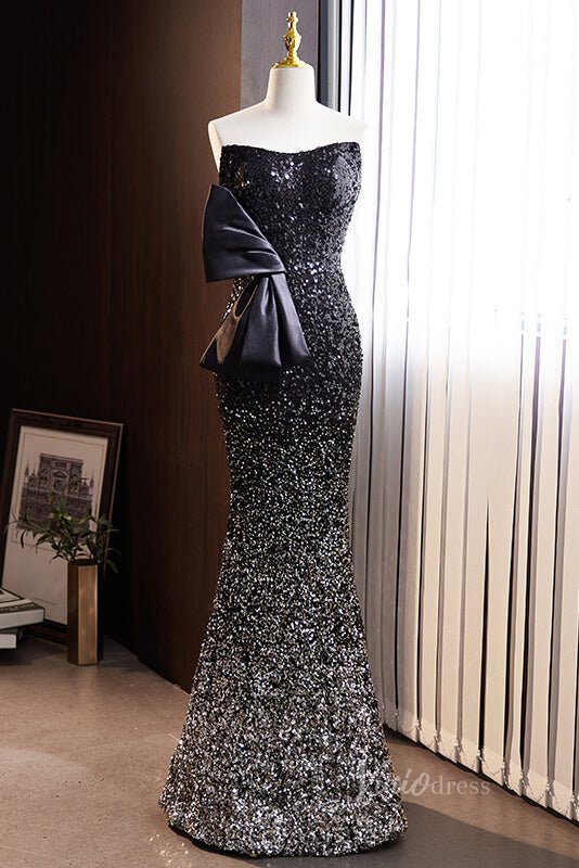 Shimmering Sequin Mermaid Prom Dresses Strapless Evening Dress AD1103-prom dresses 2025 -Viniodress-Black-Custom Size-