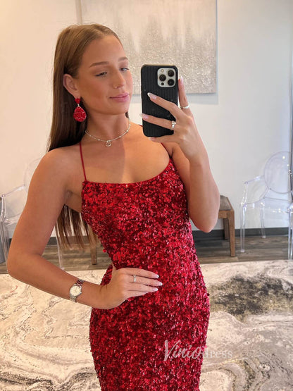 Shimmering Sequin Mermaid Prom Dresses with Slit Evening Dress FD3624-prom dresses 2025 -Viniodress-Navy Blue-Custom Size-