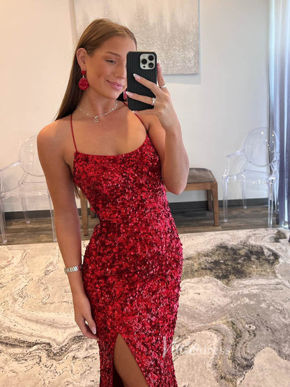 Shimmering Sequin Mermaid Prom Dresses with Slit Evening Dress FD3624-prom dresses 2025 -Viniodress-Navy Blue-Custom Size-