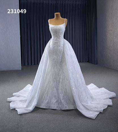 Shimmering Sequin Mermiad Wedding Dresses with Detachable Train and Spaghetti Strap 231049-wedding dresses 2025 -Viniodress-Ivory-Custom Size-