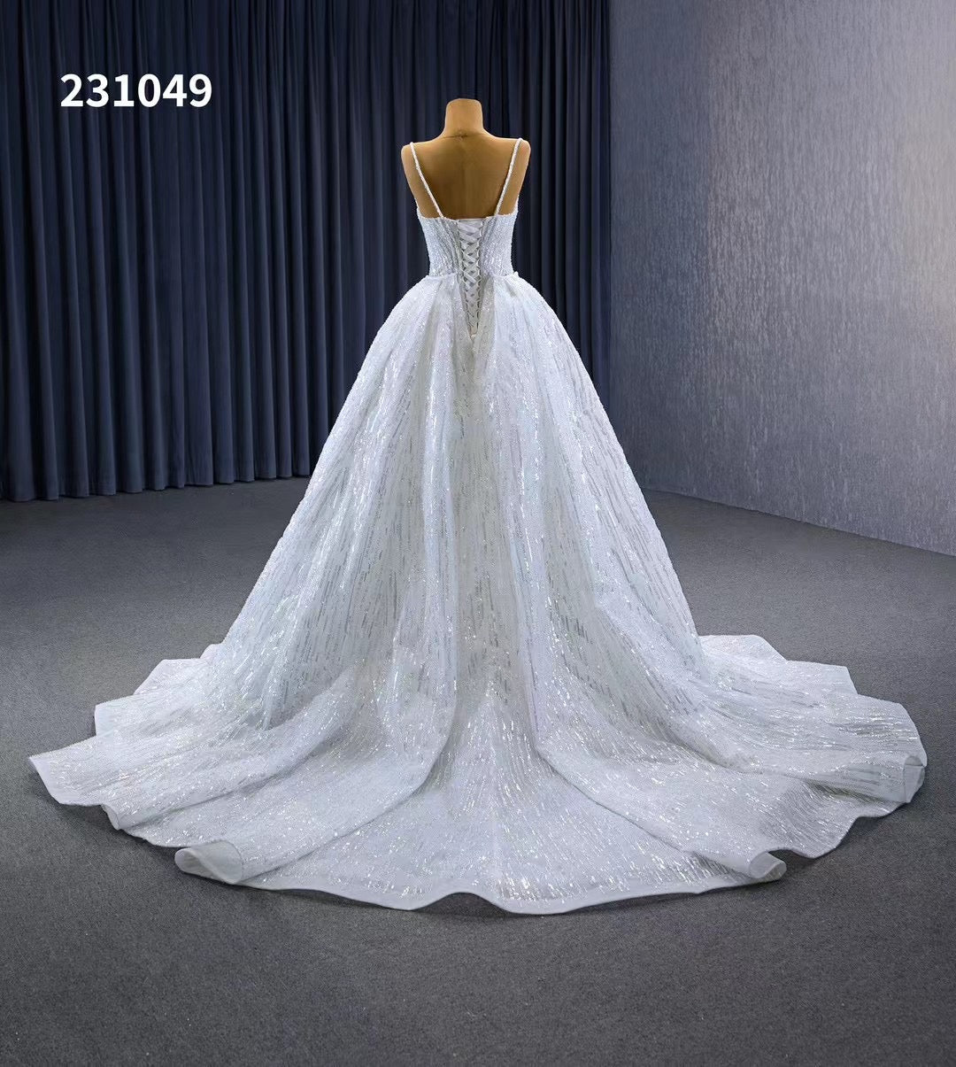 Shimmering Sequin Mermiad Wedding Dresses with Detachable Train and Spaghetti Strap 231049-wedding dresses 2025 -Viniodress-Ivory-Custom Size-
