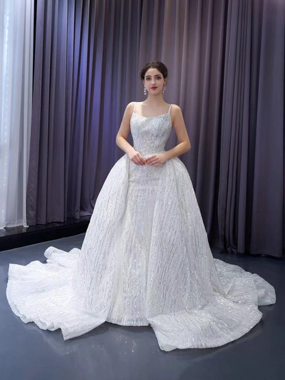 Shimmering Sequin Mermiad Wedding Dresses with Detachable Train and Spaghetti Strap 231049-wedding dresses 2025 -Viniodress-Ivory-Custom Size-
