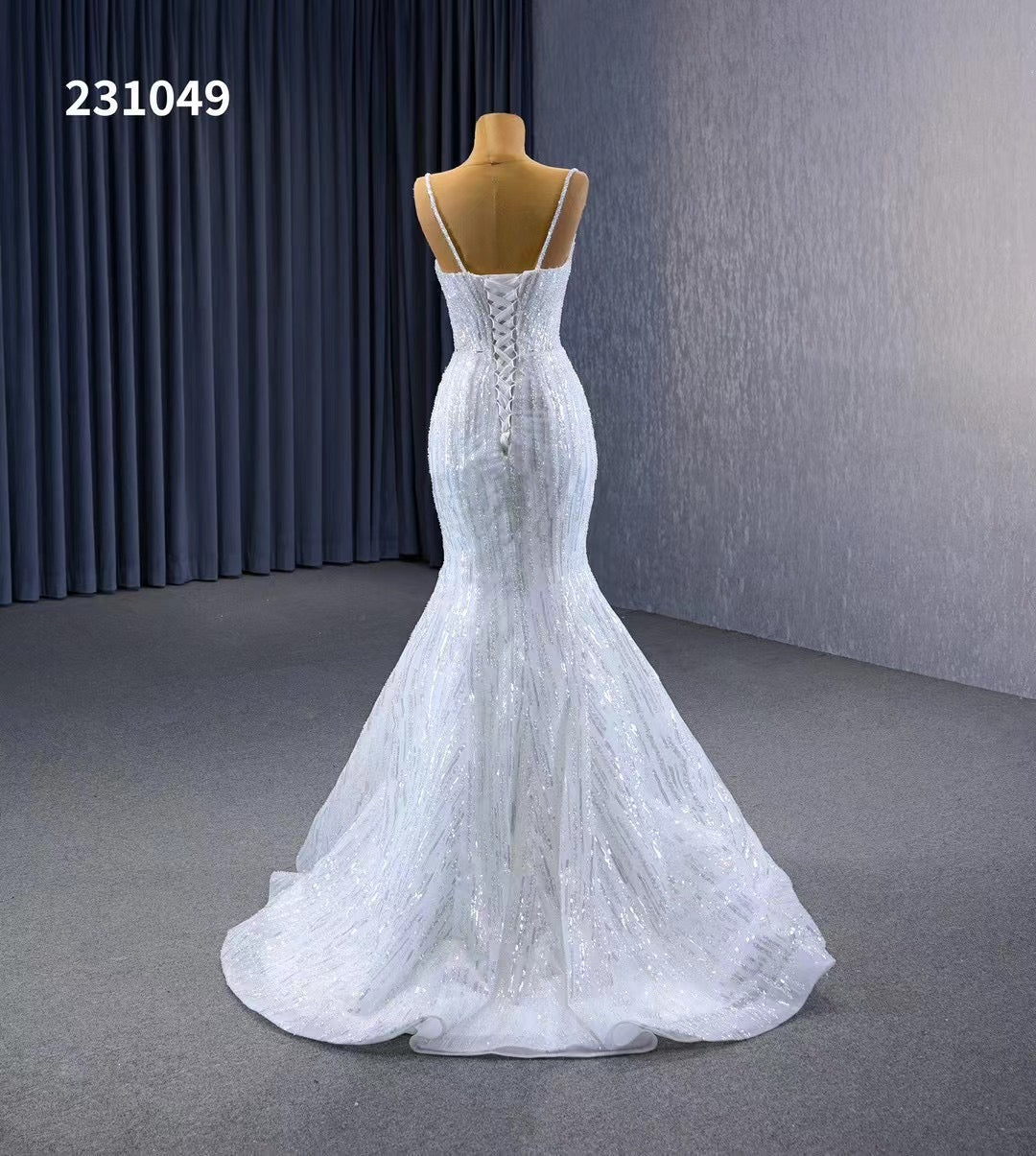 Shimmering Sequin Mermiad Wedding Dresses with Detachable Train and Spaghetti Strap 231049 - Viniodresswedding dressesIvoryCustom Size - Formal Dresses - Ball Gowns