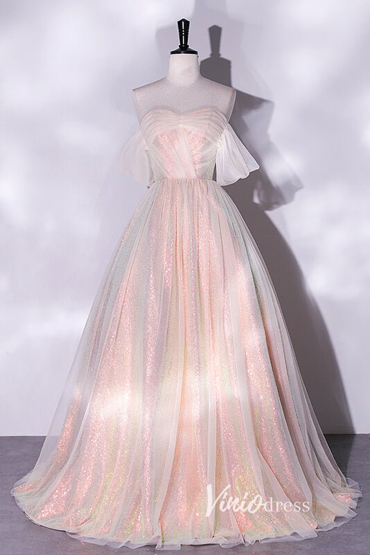 Shimmering Sequin Off the Shoulder Prom Dresses AD1005-prom dresses 2025 -Viniodress-Blush Pink-Custom Size-