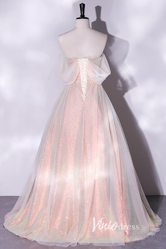 Shimmering Sequin Off the Shoulder Prom Dresses AD1005 - Viniodressprom dressesBlush PinkCustom Size - Formal Dresses - Ball Gowns