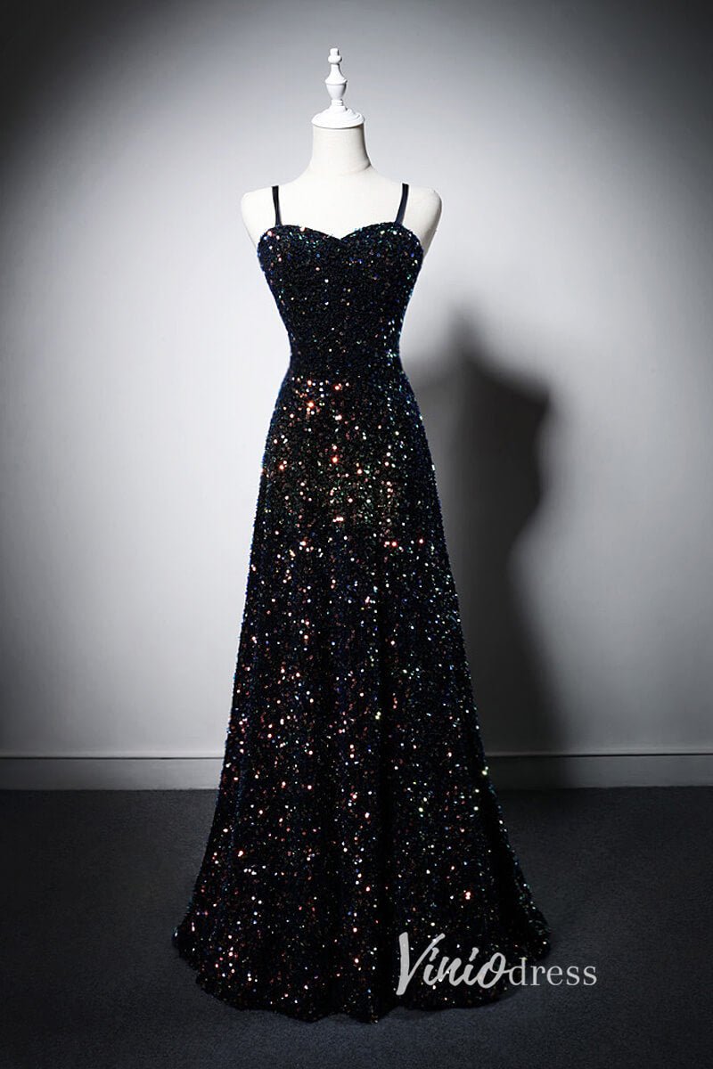 Shimmering Sequin Prom Dresses with Spaghetti Strap AD1016-prom dresses 2025 -Viniodress-Navy Blue-Custom Size-