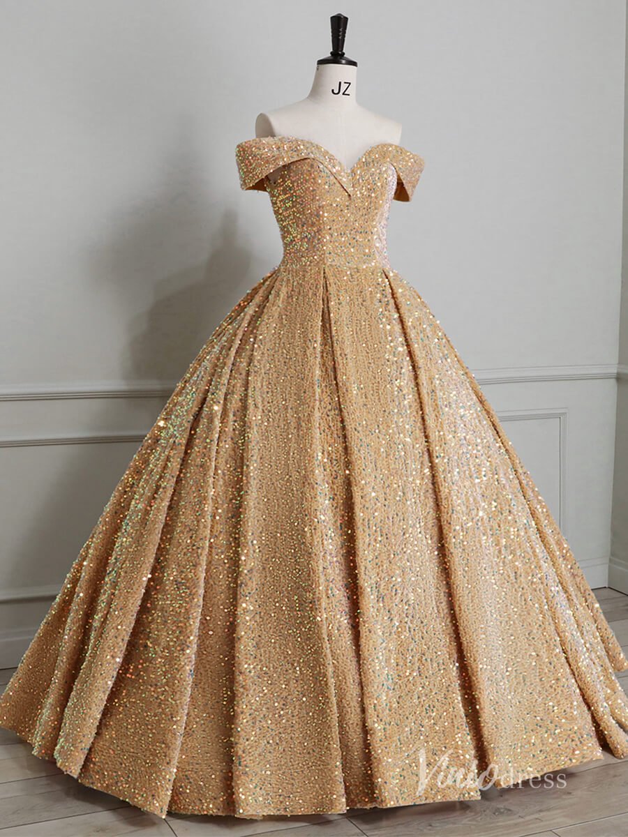 Shimmering Sequin Quinceanera Dresses Off the Shoulder Ball Gown AD1080-Quinceanera Dresses 2025 -Viniodress-Champagne-Custom Size-