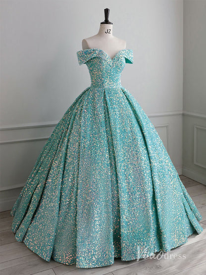 Shimmering Sequin Quinceanera Dresses Off the Shoulder Ball Gown AD1080-Quinceanera Dresses 2025 -Viniodress-Green-Custom Size-