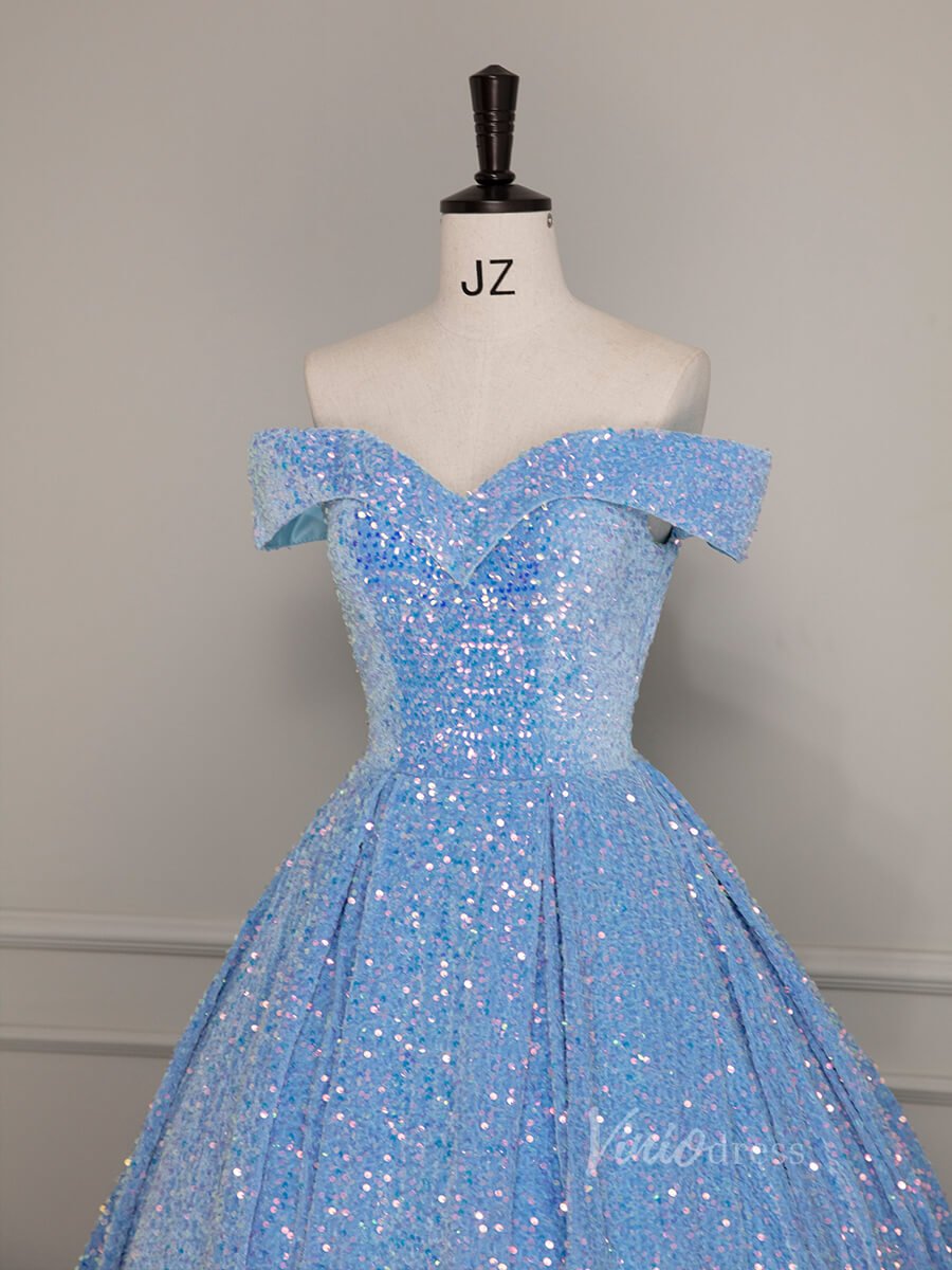 Shimmering Sequin Quinceanera Dresses Off the Shoulder Ball Gown AD1080-Quinceanera Dresses 2025 -Viniodress-Light Blue-Custom Size-