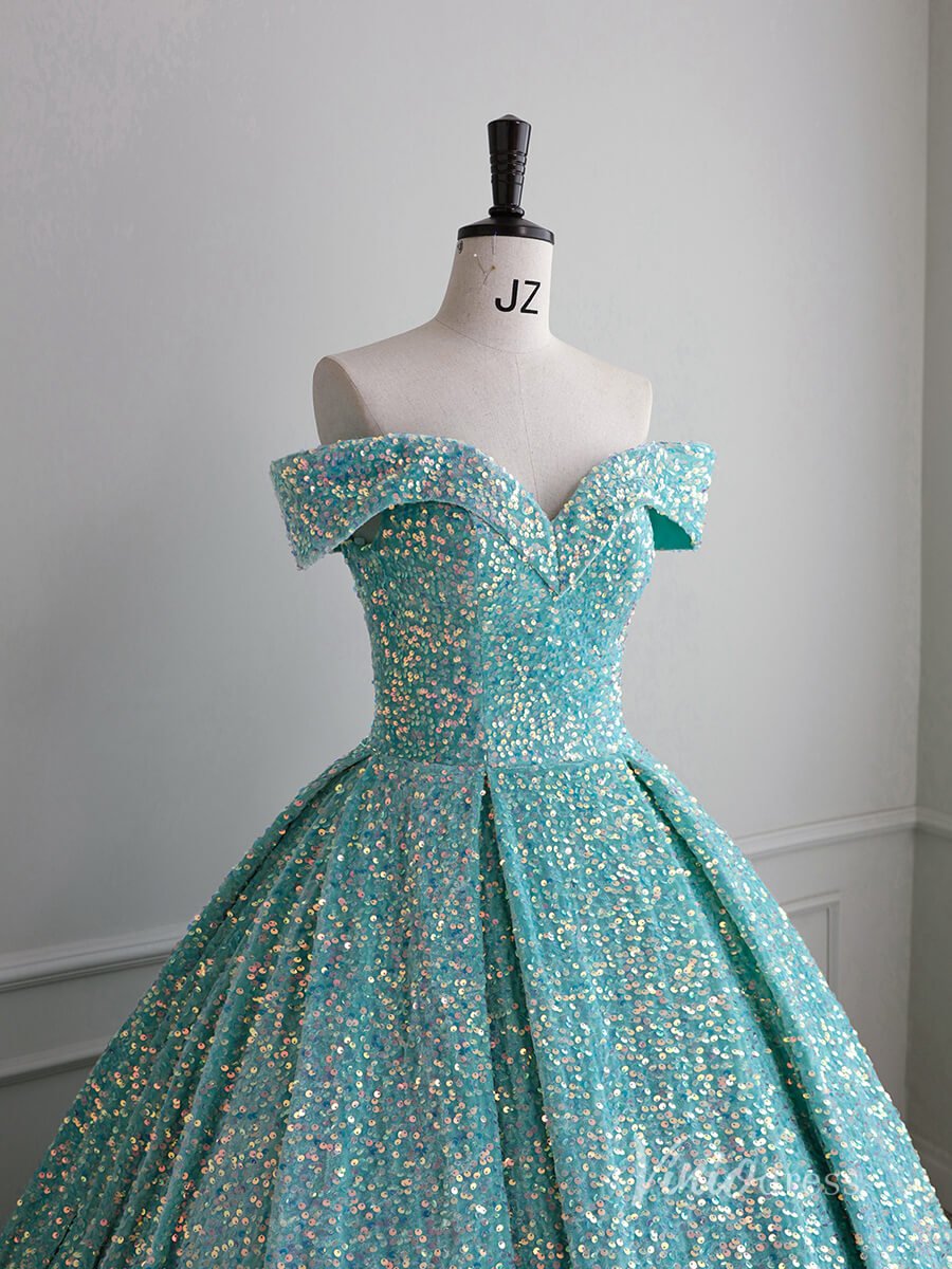 Shimmering Sequin Quinceanera Dresses Off the Shoulder Ball Gown AD1080-Quinceanera Dresses 2025 -Viniodress-Light Blue-Custom Size-