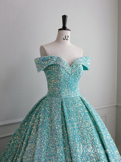 Shimmering Sequin Quinceanera Dresses Off the Shoulder Ball Gown AD1080-Quinceanera Dresses 2025 -Viniodress-Light Blue-Custom Size-