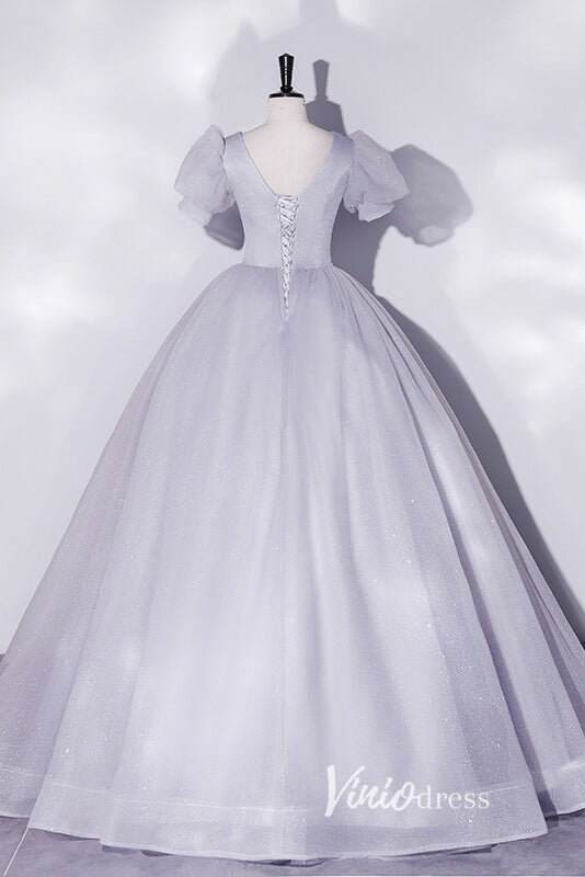 Shimmering Sparkly Tulle Prom Dresses with Puffed Sleeve FD3515-prom dresses 2025 -Viniodress-Pink-Custom Size-