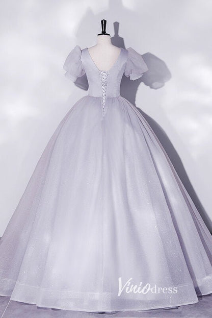 Shimmering Sparkly Tulle Prom Dresses with Puffed Sleeve FD3515-prom dresses 2025 -Viniodress-Pink-Custom Size-