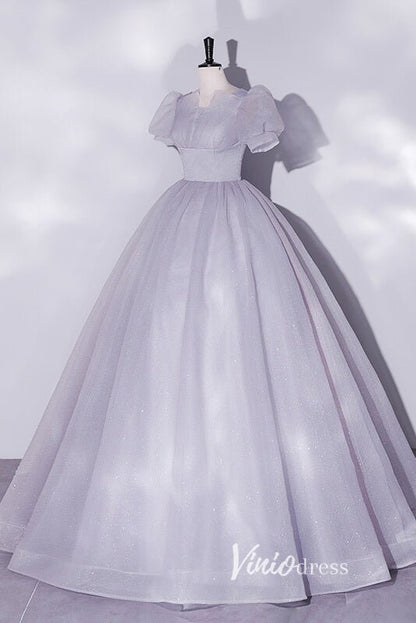 Shimmering Sparkly Tulle Prom Dresses with Puffed Sleeve FD3515-prom dresses 2025 -Viniodress-Pink-Custom Size-